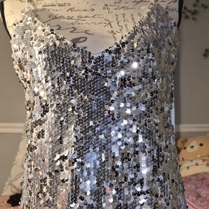 Unk Dazzling Silver Sequin Gown